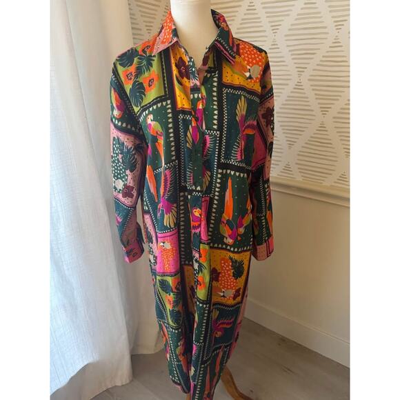 Live 4 Truth Large Tropical Print Multicolor Floral Toucan Button Up Shirt Dress - Picture 1 of 7